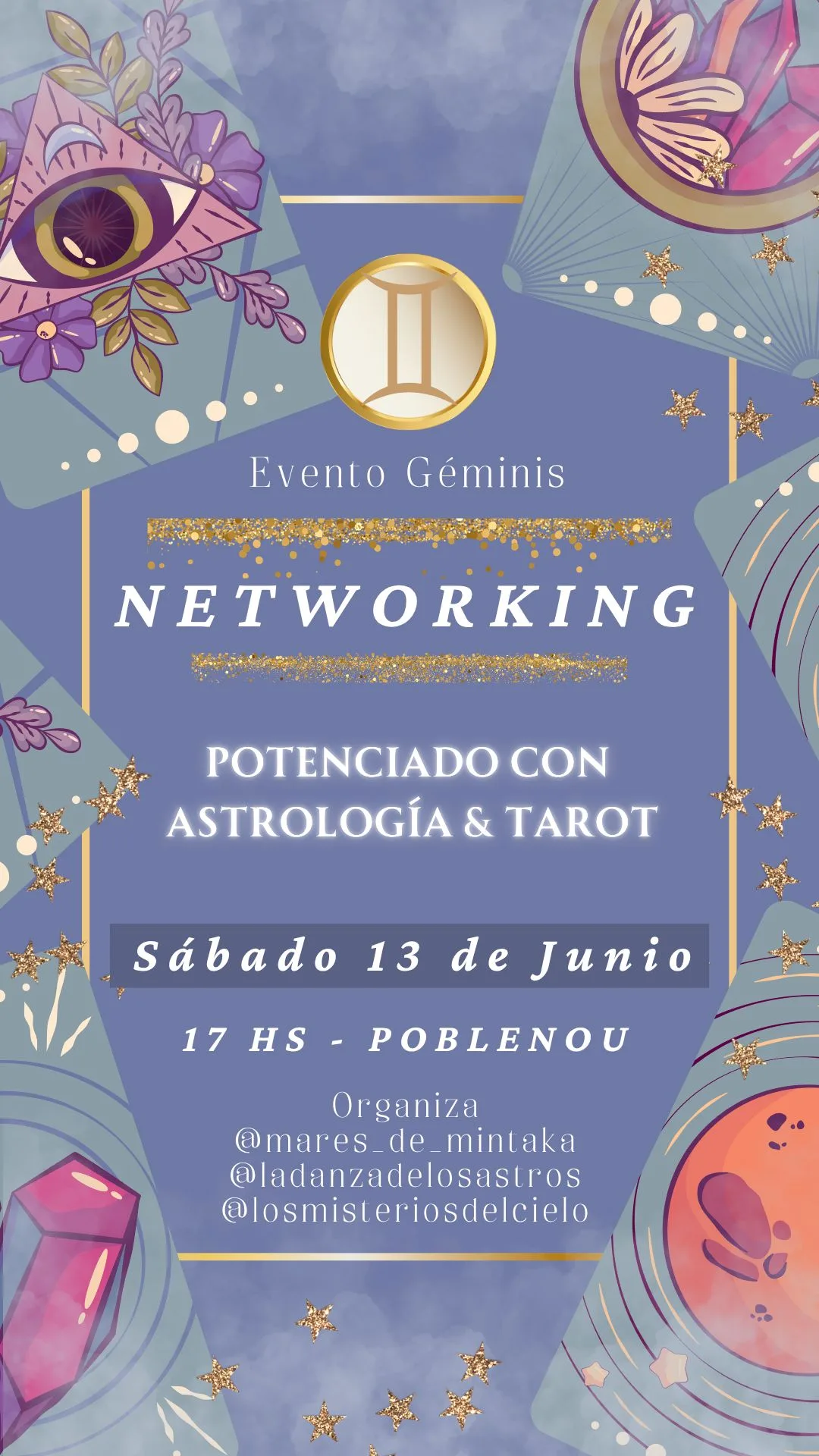 Flyer del evento Géminis networking potenciado con Astrología y Tarot del 13 de junio de 2026